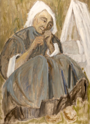 Peinture intitulée "La vieille au berce…" par Dominique Bertrand, Œuvre d'art originale, Huile
