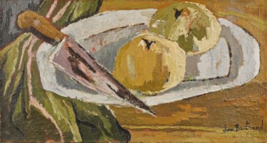 Peinture intitulée "Deux pommes au cout…" par Dominique Bertrand, Œuvre d'art originale, Huile