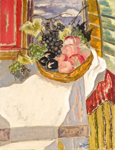 Painting titled "Corbeille de fruits…" by Dominique Bertrand, Original Artwork, Oil