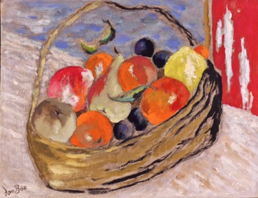 Malerei mit dem Titel "Panier de fruits" von Dominique Bertrand, Original-Kunstwerk, Öl