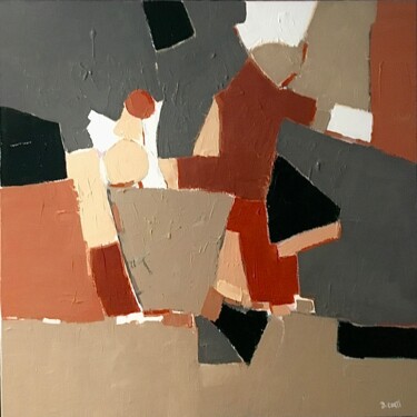 Painting titled "Pot beige sur table" by Dominique Corti, Original Artwork, Acrylic