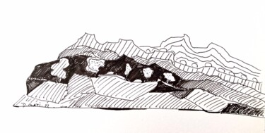 Desenho intitulada "Les montagnes Corses" por Dominique Corti, Obras de arte originais, Tinta