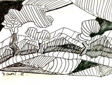 Zeichnungen mit dem Titel "Campagne" von Dominique Corti, Original-Kunstwerk, Tinte