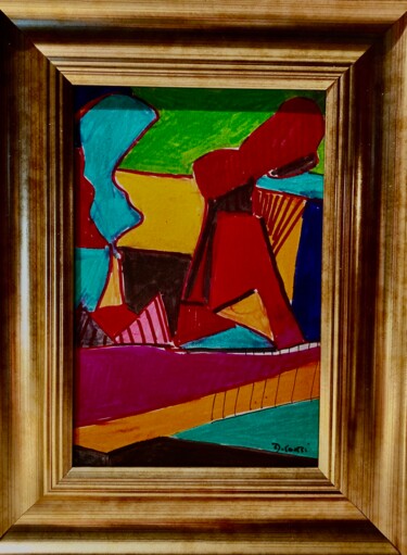Dibujo titulada "Paysage géométrique" por Dominique Corti, Obra de arte original, Rotulador Montado en Panel de madera