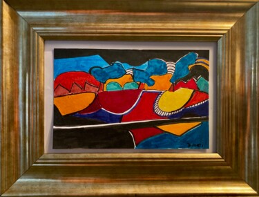Drawing titled "AU LAC" by Dominique Corti, Original Artwork, Marker Mounted on Wood Panel