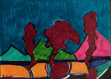 Drawing titled "CIEL TURQUOISE" by Dominique Corti, Original Artwork, Marker