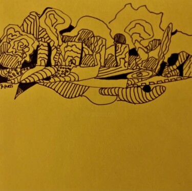 Desenho intitulada "HAMEAU AUX QUATRE M…" por Dominique Corti, Obras de arte originais, Tinta