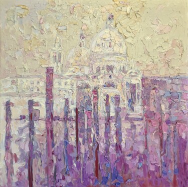 Painting titled "Venezia cromatica" by Domenico Asmone, Original Artwork, Oil Mounted on Wood Stretcher frame