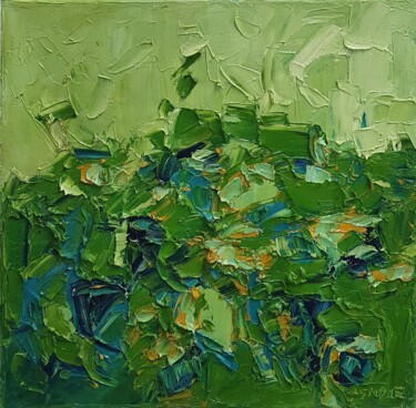 Painting titled "cromatico verde (na…" by Domenico Asmone, Original Artwork, Oil Mounted on Wood Stretcher frame