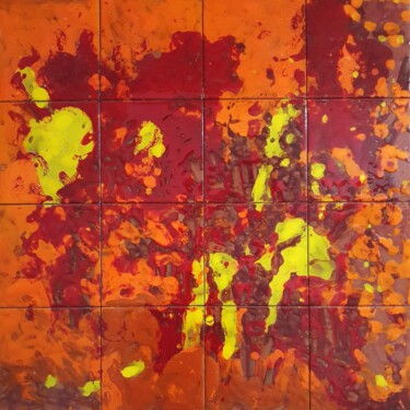 Malerei mit dem Titel "Cromatico fuoco (ce…" von Domenico Asmone, Original-Kunstwerk, Emaille Auf Holzplatte montiert
