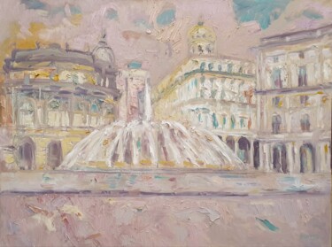 Painting titled "Genova cromatica" by Domenico Asmone, Original Artwork, Oil Mounted on Wood Stretcher frame