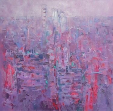Painting titled "Panoramico - City L…" by Domenico Asmone, Original Artwork, Oil Mounted on Wood Stretcher frame
