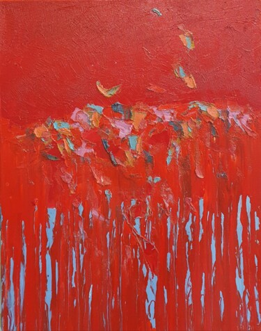 Painting titled "Cromatico rosso 11" by Domenico Asmone, Original Artwork, Oil Mounted on Wood Stretcher frame