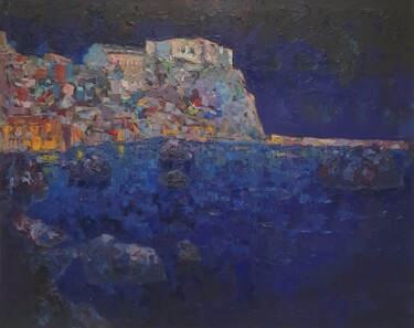 Painting titled "Notturno calabrese…" by Domenico Asmone, Original Artwork, Oil Mounted on Wood Stretcher frame