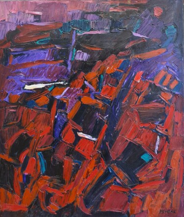 Painting titled "Cromatico rosso (no…" by Domenico Asmone, Original Artwork, Oil Mounted on Wood Stretcher frame