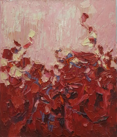 Painting titled "Cromatico rosso (20…" by Domenico Asmone, Original Artwork, Oil Mounted on Wood Stretcher frame