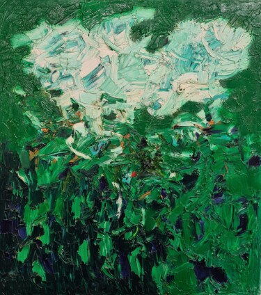 Painting titled "Cromatico verde - g…" by Domenico Asmone, Original Artwork, Oil Mounted on Wood Stretcher frame