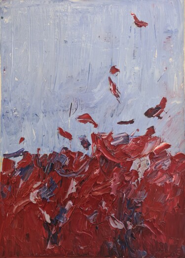 Painting titled "Cromatico rosso (18)" by Domenico Asmone, Original Artwork, Oil Mounted on Wood Stretcher frame
