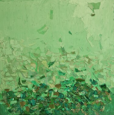 Painting titled "Cromatico verde (20…" by Domenico Asmone, Original Artwork, Oil Mounted on Wood Stretcher frame