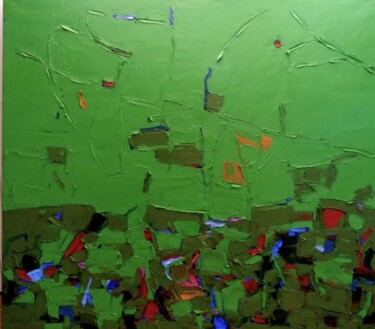 Painting titled "cromatico verde 1" by Domenico Asmone, Original Artwork, Oil Mounted on Wood Stretcher frame