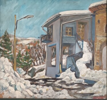 Painting titled "La neve del 5 a Ser…" by Domenico Bianco, Original Artwork, Acrylic Mounted on Other rigid panel
