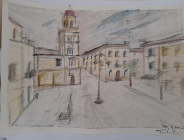 Painting titled "La piazza" by Domenico Paolucci, Original Artwork, Watercolor