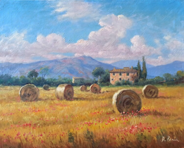 Malerei mit dem Titel "Summer countryside…" von Domenico Ronca, Original-Kunstwerk, Öl Auf Keilrahmen aus Holz montiert