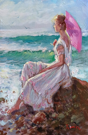 "Girl on the beach r…" başlıklı Tablo Domenico Ronca tarafından, Orijinal sanat, Petrol Ahşap Sedye çerçevesi üzerine monte…