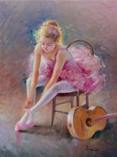 Painting titled "Ballet dancer with…" by Domenico Ronca, Original Artwork, Oil Mounted on Wood Stretcher frame