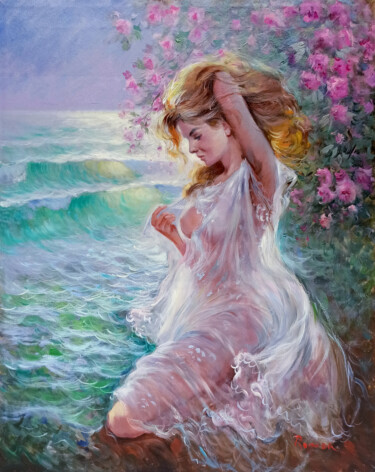 Painting titled "Sensuality - "Sea &…" by Domenico Ronca, Original Artwork, Oil Mounted on Wood Stretcher frame