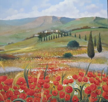 Painting titled "TOSCANA" by Domenico Tosetto, Original Artwork, Oil Mounted on Wood Stretcher frame