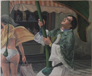 Painting titled "Il prete" by Domenico Ventura, Original Artwork, Oil Mounted on Wood Stretcher frame