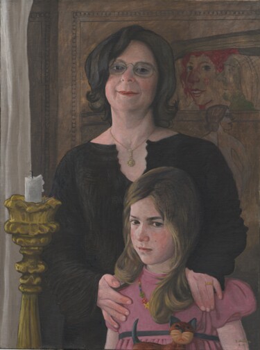 Painting titled "Rita e figlia" by Domenico Ventura, Original Artwork, Oil Mounted on Wood Stretcher frame