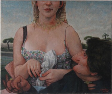 Malerei mit dem Titel "collare di spine" von Domenico Ventura, Original-Kunstwerk, Öl Auf Holzplatte montiert