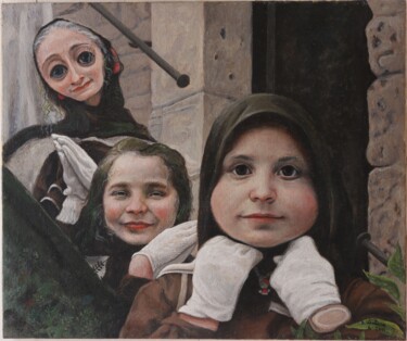 Painting titled "occhioni" by Domenico Ventura, Original Artwork, Oil Mounted on Wood Stretcher frame