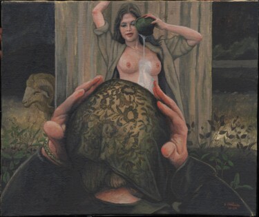 Pittura intitolato "latte versato" da Domenico Ventura, Opera d'arte originale, Olio Montato su Telaio per barella in legno