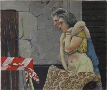 Pittura intitolato "Abbraccio da dietro" da Domenico Ventura, Opera d'arte originale, Olio Montato su Telaio per barella in…