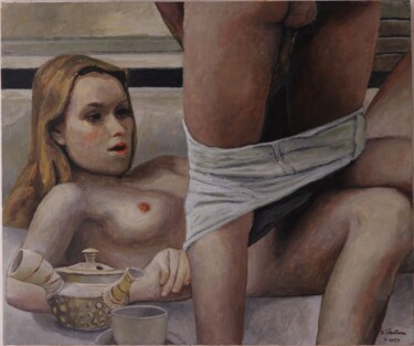 Pintura intitulada "ragazza famelica" por Domenico Ventura, Obras de arte originais, Óleo Montado em Armação em madeira