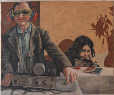 Pintura titulada "dj radioamatore" por Domenico Ventura, Obra de arte original, Oleo Montado en Bastidor de camilla de madera