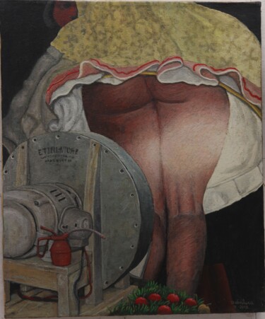 Картина под названием "il ventilatore" - Domenico Ventura, Подлинное произведение искусства, Масло Установлен на Деревянная…