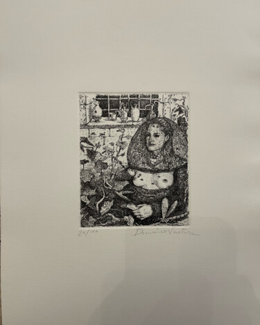 Estampas & grabados titulada "donna con seno scop…" por Domenico Ventura, Obra de arte original, Aguafuerte