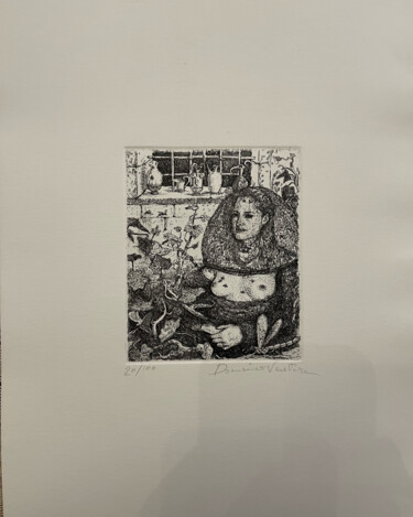 Printmaking titled "donna con seno scop…" by Domenico Ventura, Original Artwork, Etching