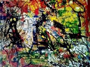 Картина под названием "LE DIABLE ET LE BON…" - Domi, Подлинное произведение искусства, лак Установлен на Деревянная рама для…
