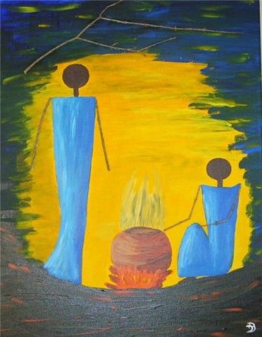 Peinture intitulée "Autour du feu" par Dominique Gaubert-Bourlier, Œuvre d'art originale