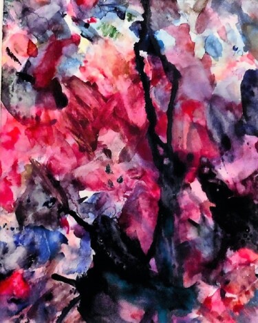 Pintura intitulada "Envolée florale" por Domie, Obras de arte originais, Aquarela