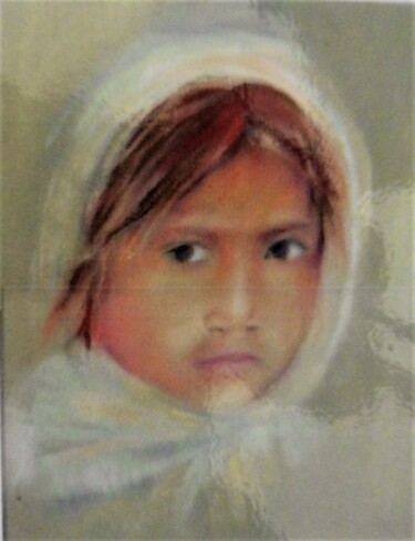 Peinture intitulée "fillette au foulard" par Domie, Œuvre d'art originale, Pastel