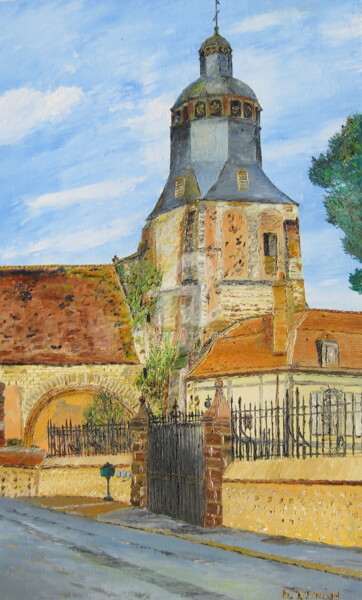 Painting titled "portail-et-clocher-…" by Bertrand Domin, Original Artwork