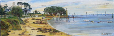 Painting titled "plage Bénodet 2019" by Bertrand Domin, Original Artwork, Oil