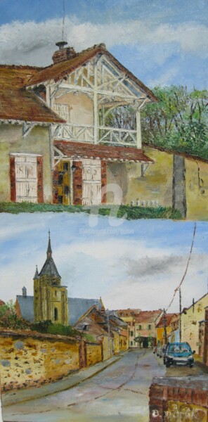 Painting titled "Double vue rue font…" by Bertrand Domin, Original Artwork