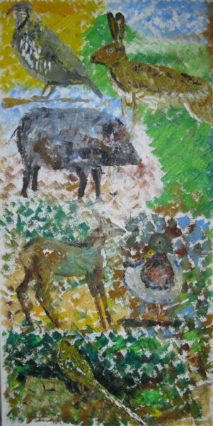 Painting titled "gibiers-de-chasse b…" by Bertrand Domin, Original Artwork, Oil